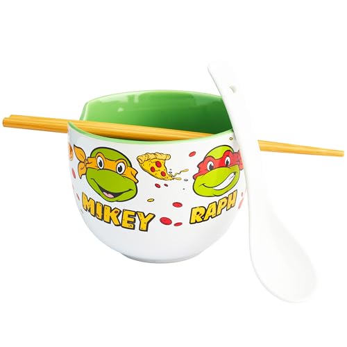 Get Trend Teenage Mutant Ninja Turtles Ramen Bowl Set 20oz/600ml, Japanese Rice Noodles Bowl with Spoon & Chopsticks, Microwave Safe, Gifts for Adults (Multi TMNT)