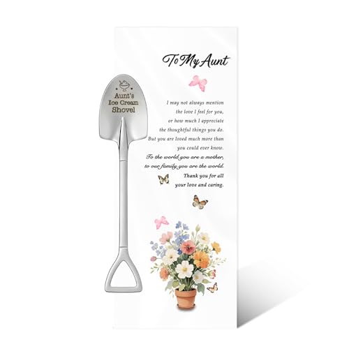 Aunt Ice Cream Shovel Spoon for Auntie Mothers Day Birthday Gifts for Auntie Retirement Appreciation Mother's Day Gifts for Aunt Aunty Ice Cream Lovers Gift Scoop Spoons with Greeting Card