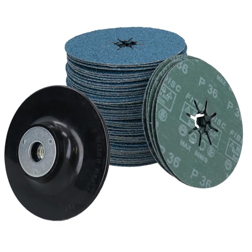 AB Tools - 115mm 36 Grit Fibre Zirconium Abrasive Discs Sanding Grinding 50pc with Holder