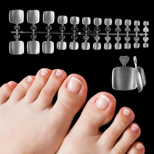 Lot de 240 faux ongles pour pieds - 12 tailles - Faux ongles à coller - Transparent givré - Couverture complète - Pour femme - Manucure DIY