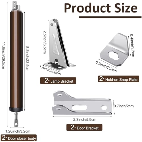 2 Sets Aluminum Screen Door Closer Heavy Duty Pneumatic Storm Door Closer Bracket Kit Compatible with Andersen/Emco/Larson Storm Door, Adjust Smooth Closing Speed (Brown)