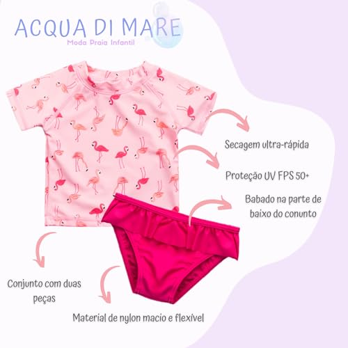 Acqua di Mare Conjunto de Banho Menina Proteção UV 50+ (BR, Idade, 2 Anos, Flamingo Rosa)