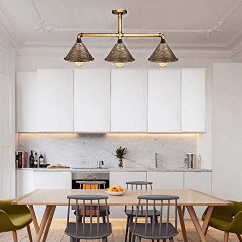 Italian Pub Lighting Vintage Retro Style Steampunk Ceiling Pipe Light Bar with 3 Way Brushed Copper Lamp Shade Pendant Light Fitting Metal Pipe Lighting Ceiling Light Fitting E27 UK