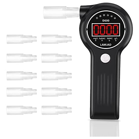 LAMJAD Breathalyzer, Professional Alcohol Tester with 10 Mouthpieces, Alarm Light and LED Display, Portable Breathalyzer for Personal and Professional Use(D600) Cover