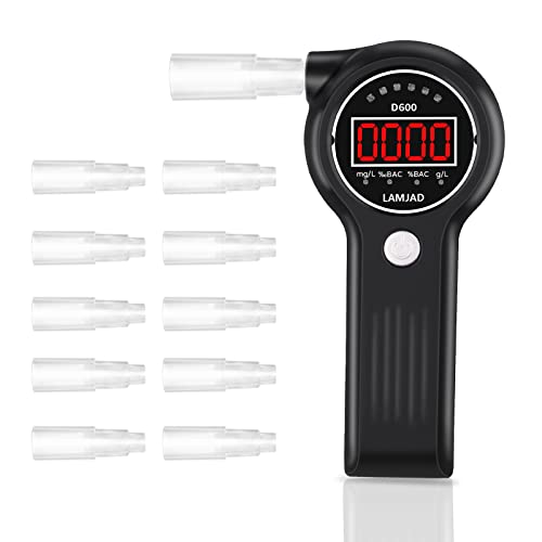 Lamjad Breathalyzer, Professional Alcohol Tester With 10 Mouthpieces, Alarm Light And Led Display, Portable Breathalyzer For Personal And Professional Use(D600) #TOP12