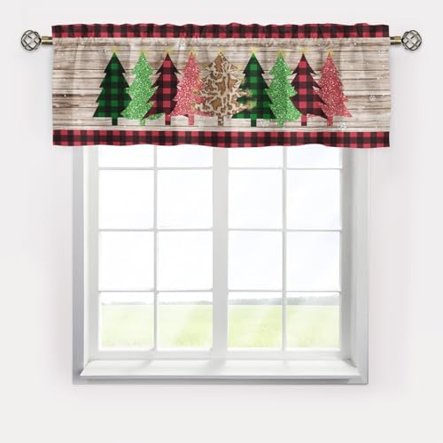 Valances for Window,Merry Christmas Trees Short Curtains Valance for Window,Blackout Valance Curtains,Curtains Rod Pocket Valances,Farmhouse Country Window Curtains for Kitchen Bathroom Living Room