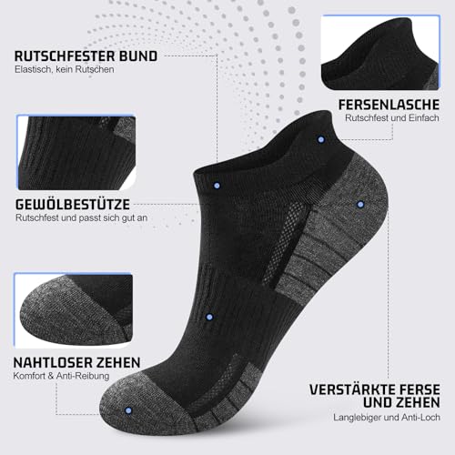 Effeet Sneaker Socken Herren Damen 10 Paar, Atmungsaktive Baumwolle Sportsocken, Kurz Halbsocken Laufsocken Schwarz 43-46