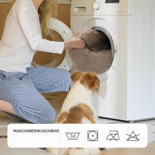 BEDSURE Hundebett waschbar Flauschiges Katzenbett - Ø 60 cm Katzenschlafplatz für Katzen und kleine Hunde, plüsch Katzenkissen rund Kuschelbett, Kamel