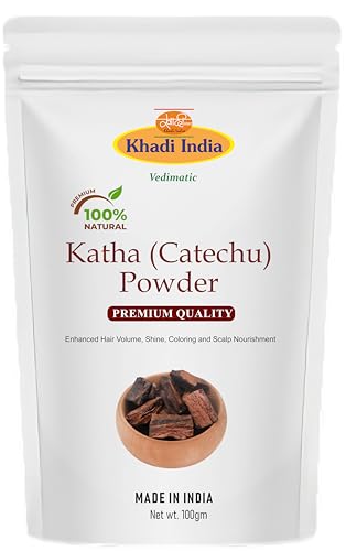 Image of Khadi 100% Pure & Natural Katha (Catechu) Powder - Organic Ayurvedic Powder for Natural Hair Coloring, Conditioning & Oral Care - 100g