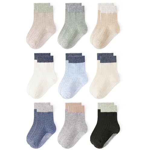 Image of Toddler Non Slip Cotton Crew Socks with Grips for Baby Boys Girls