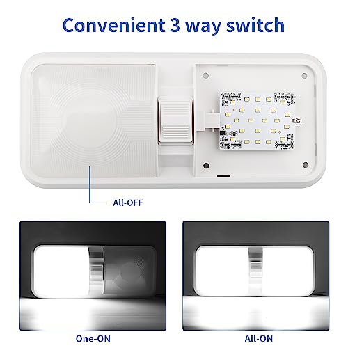 Rvzone 12V Led Rv Ceiling Double Dome Light 1100 Lumen Frosted Rv Interior Lighting Fixture For Rv Trailer Camper Truck Van Boat Car (Natural White 4000-4500K) #TOP2