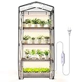 SpeePlant Mini Indoor Greenhouse with Grow Light - 4 Tier Outdoor Portable Greenhouse with Shelves, Waterproof PVC Cover and 4 Dimmable 1.6FT 20W Grow Lights, 26.4'(L) X 19'(W) X 61'(H)