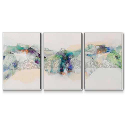 Renditions Gallery Abstract Wall Art Mountains Watercolor Painting Modern Minimalist Artwork White 3 Pieces of Framed Canvas Prints Wall Decorations for Bedroom and Living Room 16x24 Inch LS008