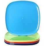 Youngever 9 Pack 12 Inch Plastic Plates, Large Square Plates, Dinner Plates, Set of 9 (9 Rainbow Colors)