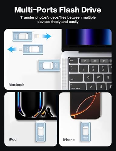 Image of Gulloe 512GB Dual Interface Flash Drive for Phone Storage Photos Videos, Phone USB Backup External Photo Memory Stick - No App Required, Compatible with iPhone, iPad, Android & PC (Mist Blue)
