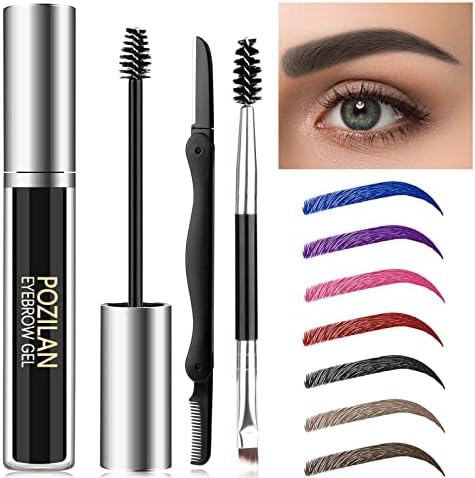 POZILAN Black Eyebrow Gel Waterproof with Eyebrow Brush - 0.211 Fl Oz Colored Brow Gel Black Eyebrow Mascara for Colored Brow Makeup, Long-Lasting, Sweatproof