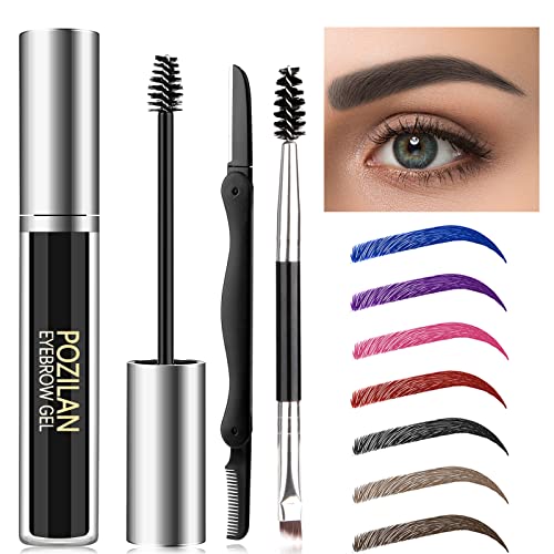 Pozilan Black Eyebrow Gel Waterproof With Eyebrow Brush - 0.211 Fl Oz Colored Brow Gel Black Eyebrow Mascara For Colored Brow Makeup, Long-Lasting, Sweatproof #TOP2