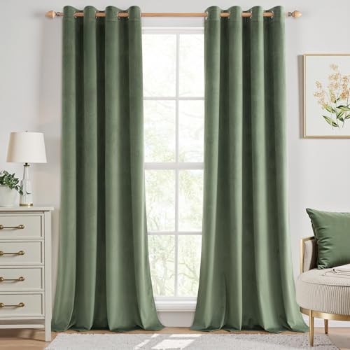 ANRODUO Sage Green Velvet Curtains 84 Inch Length for Bedroom 2 Panels