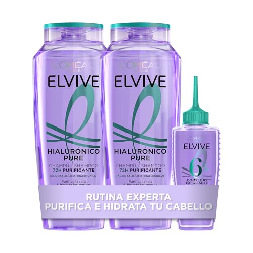 L'Oréal Paris Elvive Rutina Capilar Hialurónico Pure con Ácido Salicílico para Cabello Graso con Puntas Secas