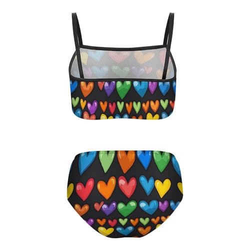 Rainbow Love Heart Print Girls Swimsuits Two Piece Bikini Sets Beach Sport Swimwear Bathing Suit2