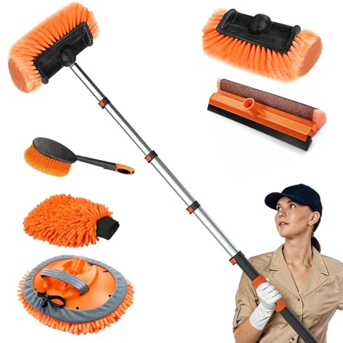 SISUPASSIE 4.8m Car Wash Brush Long Handle Car Cleaning Brush Kit with Soft Bristle Brush Telescopic Window Cleaner Microfiber Wash Mop Wheel Brush Mitt for Cleaning Caravan Boat Solar Panels