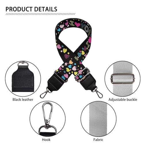 Image of TODIYADDU I Love You Guitar Straps for Crossbody Colorful Love Heart Purse Strap Replacement Straps for Handbags for Girlfriend Women Bag Straps for Canas Bag Handbag Computer Bag Camera Bags Gifts