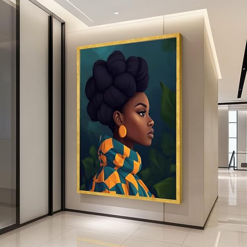 Tableau femme africaine portrait 30x40cm toile cheveux naturels