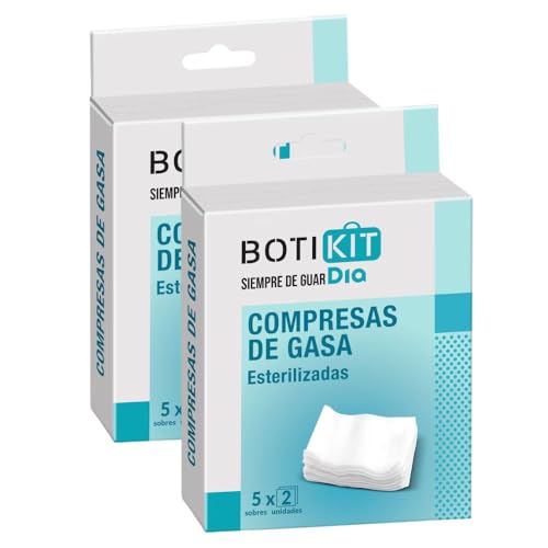 Botikit Compresas de Gasa Esterilizadas, para Primeros Auxilios y Curas, 2 Packs con 5 Sobres de 2 Unidades