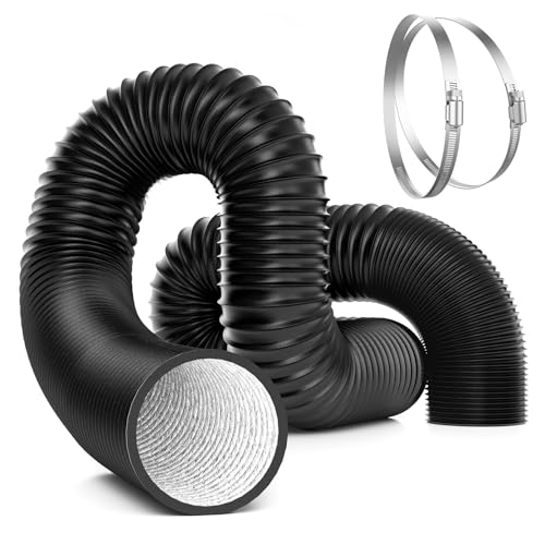 VIVOSUN 20cm 7,6m Flexibler Luftkanal aus Aluminium für Belüftung, Inklusive 2 Edelstahl-Klemmen, Mehrschichtiges Schlauch Ventilationsset für Ventilatorsystem, HVAC-Lüftung, Schwarz