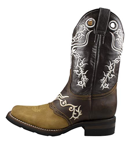 El General Men's Rodeo Cowboy Boots Genuine Leather Square Toe Crazy Honey ROD 102