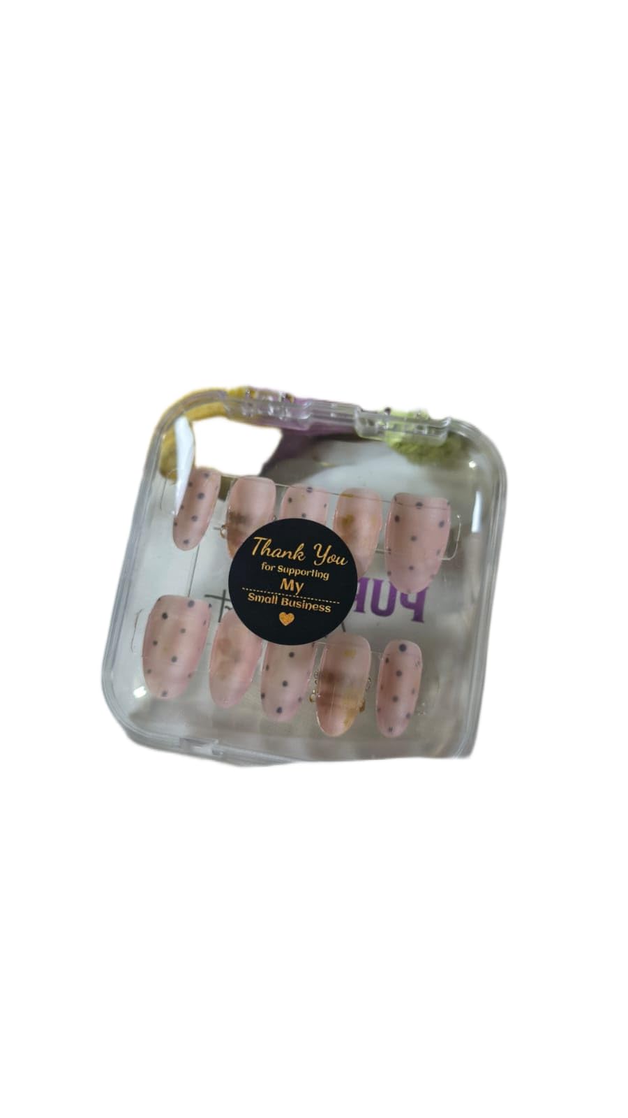 Press on Nails for Women, ABS Plastic, Pink Polka Dot with 3D Flower Artificial Fake Nail, Glossy Full Cover Nail Set-image-38