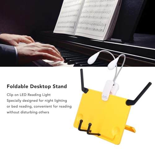 Music Stand Light Set, Foldable Desktop Sheet Music Stand Book Tablet Holder and Clip On Reading Light