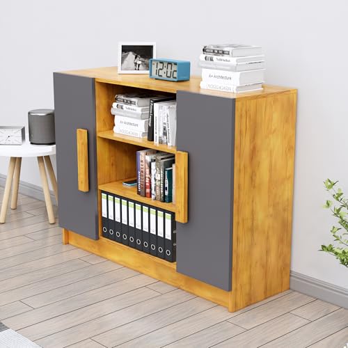 Image of Bniture Storage Cabinet Wooden Sideboard for Living Room with 3 Shelf and 2 Door Multipurpose Book Shelf Storage Organizer Cabinet for Office Home Hallway Drawing Room Bedroom |Giant Wood & Slate Grey