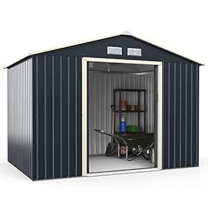 COSTWAY Gerätehaus Metall, 277x191x202 cm, Geräteschuppen abschließbar, Gartenhaus mit 4 Luftschlitzen & Schiebetür, Garten Schuppen für Rasenmäher Fahrräder, Metallschuppen Outdoor