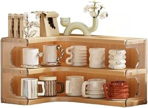 MLTUN MAKANデスクトップコーナーテーブル多層コップ収納棚、オフィスステーションテーブル上小型棚、堅牢、省スペース、オープン、90°スクエアカーブ、可愛く整理 (木目 - 長虹,二層)