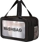 Travel Toiletry Bag,Large Clear Makeup Bag,Cosmetics Bag,Transparent Skin Care Bag for Toiletries,Waterproof & Draining Make up Bags,PVC Toiletry Organizer Thickened Wash Bag for Women Men (Black)