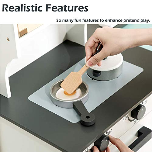 Toddlers Wooden Pretend Play Kitchen Set for Kids , Best Toys Gifts for Boys and Girls - with Cookware Accessories - Thumbnail 7
