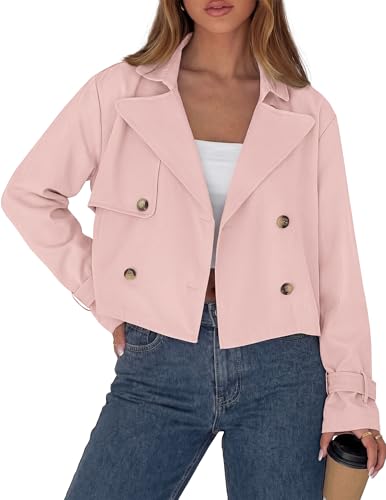 Image of PRETTYGARDEN Cropped Trench Coat For Women Short Jacket,Pink,S