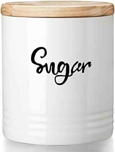 LEETOYI Porcelain Food Storage Containers with Lid, 4.5-Inch 31oz White, Labeled Sugar
