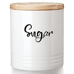 LEETOYI Porcelain Food Storage Containers with Lid, Small Size Design & Saves Space, 4.5 Inch White, Labeled Sugar
