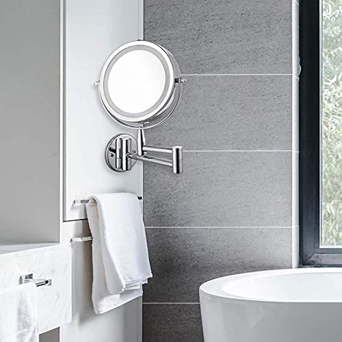 Espelho de maquiagem montado na parede, espelho de vaidade de banheiro frente e verso, braço extensí