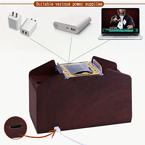 Hjcmikee 1 To 4 Deck Automatic Card Shuffler Luxury Wood Grain Professional Casino Poker Cards Shuffle Machine Playing Blackjack Game Battery Operated Or Usb Electric Equipment #TOP4