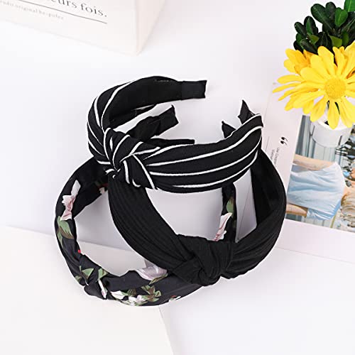 Manshui 3 Pcs Cross Knotted Headbands For Girls And Women, Stripped Headbands Head Wrap,Turban Hair Hoops Hair Accessories (Black Stripe Set) #TOP5