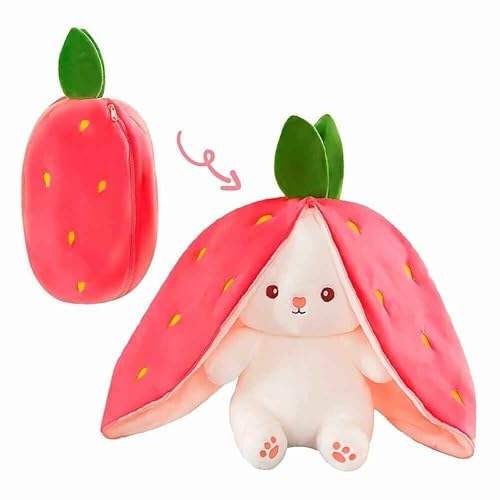 Image of DearJoy Rabbit in Strawberry Soft Toy Pink & White 28 cm