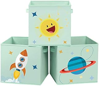 SONGMICS 3-częściowy zestaw pudełka do przechowywania z materiału, 30 x 30 x 30 cm, organizer na zabawki, składane, z 2 uchwytami, do pokoju dziecięcego, pokoju zabaw i sypialni, zielone RFB001G03