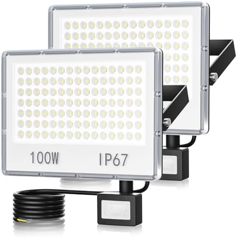 2 Projecteurs LED Extérieur TASINUO 100W - Détecteur Mouvement, IP67, 10000LM