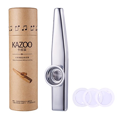 WANDIC Kazoo Profesional, Portable kazoo Musical Instrument Metal con 3 PCS Membrana Instrumentos Musicales Carnaval,Embalaje de Caja de Regalo Vintage,Plata,para Adultos y Niños Regalos