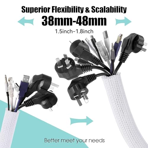 Image of AGPTEK Cable Sleeve Cover, 2Pack 5ft - 1.8 inch Desk Cord Organizer Cable Hider, Home Office Wire Management Computer TV Wire Loom Tubing, Pet Proof Cord Protector, from Cat Dog Chewing, White