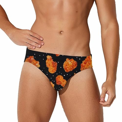 Fried Chicken Nuggets Mens Swim Briefs Quick Dry Swimming Trunks Training Swimsuit Low Rise Swimwear