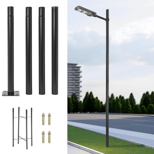 Street Light Pole, 13 ft Tall Galvanized Steel Split Street Lamp Post for Outdoor Street Courtyard Parking Lot Lighting Post Fixtures with Mounting Ground Cage, Patio Lighting Pole (13 FT, 76mm)